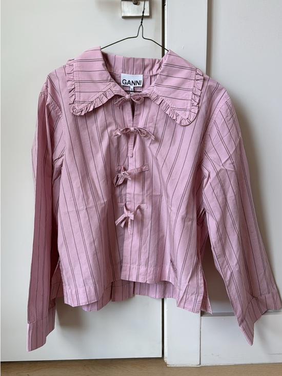 Ganni Tops - Ganni Pink Striped Tie-Bow Pyjama Shirt